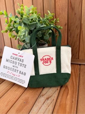 Trader Joe's Canvas Micro Tote with Reusable Grocery Bag, Dark Green